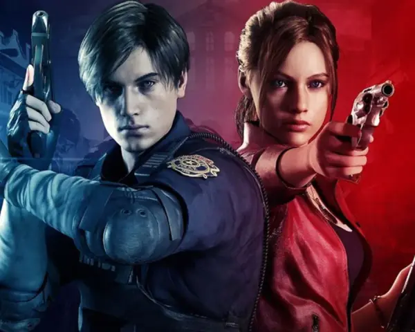 Leon y Claire, protagonistas de juegos supervivencia pc, listos para la acción con sus armas.