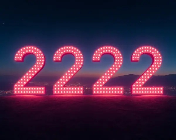 Neonowe cyfry 2222 na tle nocnego miasta. To symboliczny rok, który niesie ze sobą nowe możliwości i wyzwania.