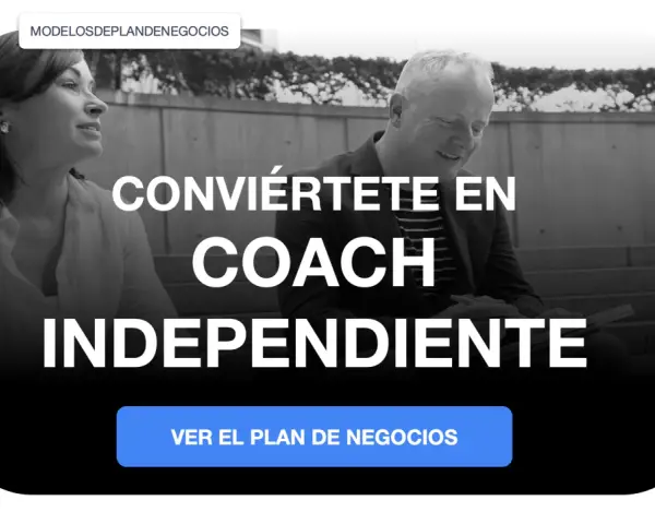 Dos personas conversan, una de ellas sonríe. El texto dice "Conviértete en coach independiente".