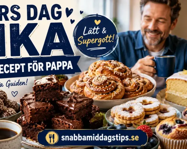 Fars dag fika med 20 recept för pappa. En härlig buffé med kanelbullar, kladdkaka, muffins och kakor. Perfekt för att fira världens bästa pappa!