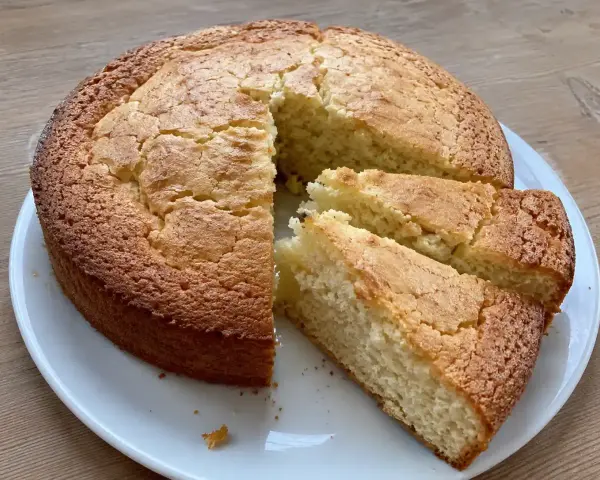 En gyllene sockerkaka, perfekt för ett enkelt sockerkaka recept. Skivad och redo att avnjutas.