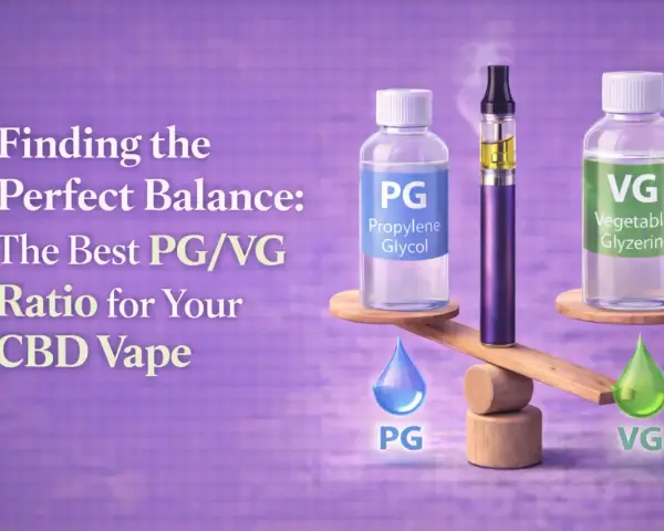 Balanza muestra botellas de propilenglicol (PG) y glicerina vegetal (VG), claves para mezclar líquidos de vapeo CBD.