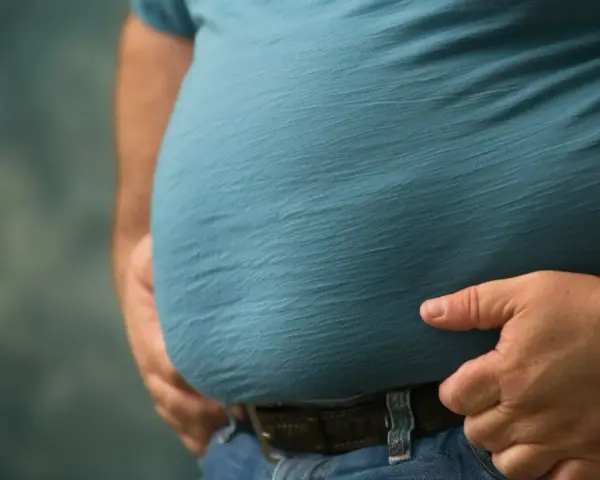 Mężczyzna z widocznym brzuchem, który może być oznaką zespołu metabolicznego.