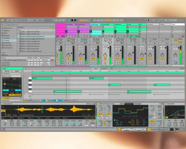Ableton Beta: Musikproduktion mit digitalen Instrumenten und Effekten. Ein Blick auf die Benutzeroberfläche.