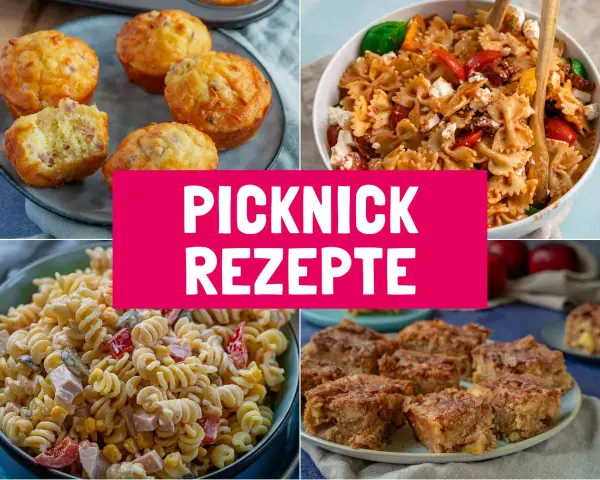 Herzhafte Muffins, Nudelsalat, Pasta-Salat und Apfelkuchen – tolle Picknick Ideen für jeden Geschmack.