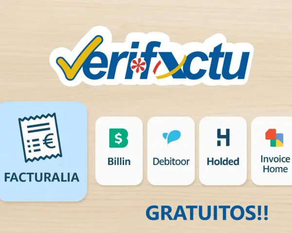 VerifXctu: tu programa facturacion gratuito. Muestra iconos de Facturalia, Billin, Debitoor, Holded e Invoice Home. ¡Gratuitos!