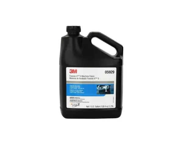 Black 3M Finesse-It II Machine Polish gallon jug with label.