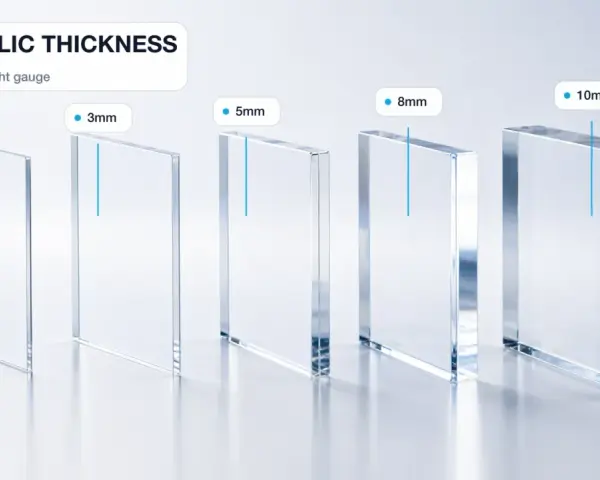Clear acrylic sheets of varying plexiglass thickness for windows: 2mm, 3mm, 5mm, 8mm, and 10mm.