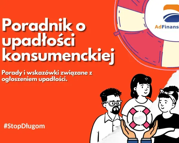 Ilustracja przedstawia uśmiechniętych ludzi, którzy otrzymują pomoc w trudnej sytuacji. Poradnik o upadłości konsumenckiej oferuje wsparcie dla osób zadłużonych.