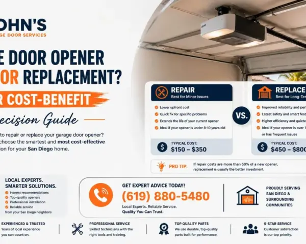 John's Garage Door Services offers a cost-benefit guide for garage door opener maintenance, comparing repair vs. replacement options.