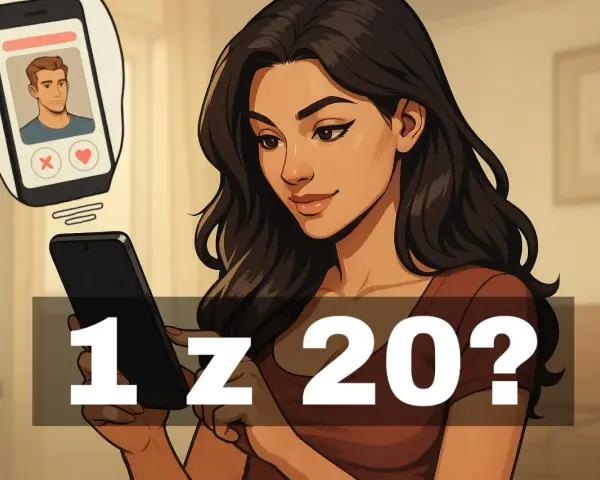 Kobieta przegląda profile na Tinderze, zastanawiając się nad statystykami: 1 z 20?