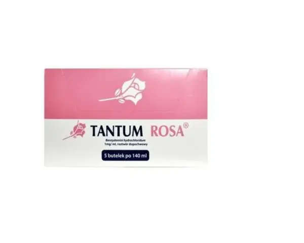 Tantum Rosa, roztwór dopochwowy, 5 butelek po 140 ml. Pomoc po porodzie.