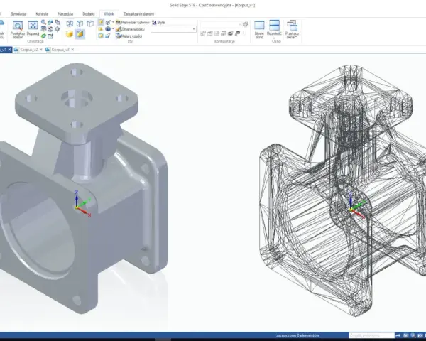 Projektowanie figurek 3d: widok bryłowy i siatkowy elementu w programie CAD.