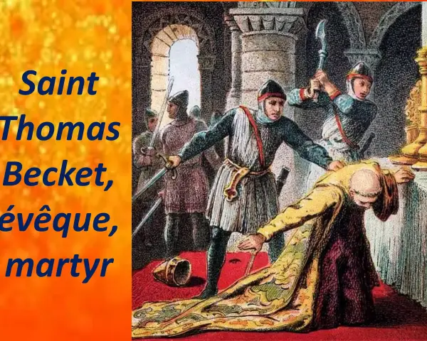 Assassinat de Thomas Becket, archevêque de Canterbury, par des chevaliers. La scène dépeint le martyre de Thomas Becket.