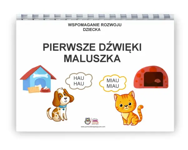 Książeczka "Pierwsze dźwięki maluszka" uczy dzieci odgłosów zwierząt. Dowiedz się, jak grać na drumli, naśladując psa i kota.