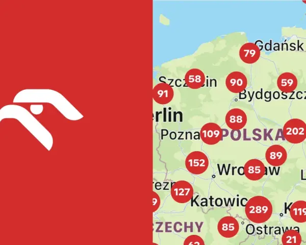 Mapa Polski z zaznaczonymi punktami, gdzie możliwa jest wymiana punktów Vitay na paliwo.