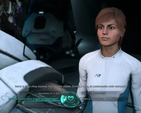 Kobieta w białym kombinezonie rozmawia z kimś, kto może być jej towarzyszem w Mass Effect Andromeda. Czy to początek romansu?