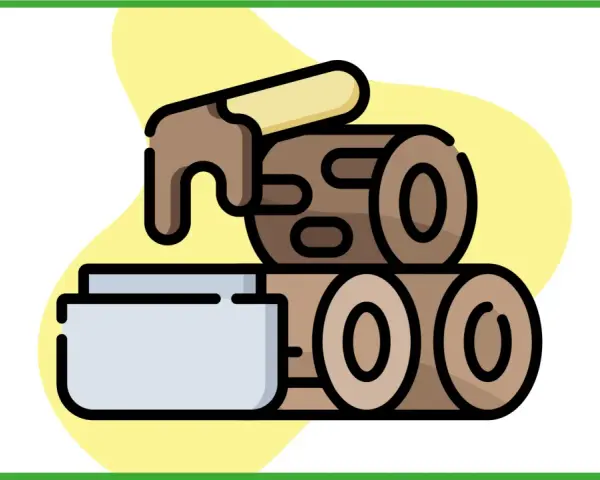Un rotolo di cera viene applicato su un pezzo di legno. Illustrazione che mostra come si fa la cera.