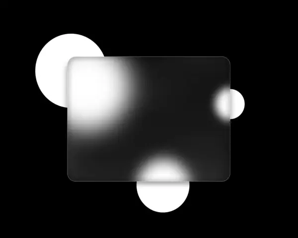 Abstract design with backlit acrylic panels and soft, glowing circles on a black background.