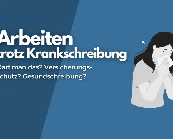 Arbeiten trotz Krankschreibung? Eine kranke Frau mit Taschentuch. Darf man das? Versicherungs- und Gesundheitsschutz.