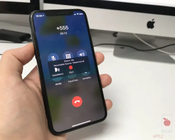 Jak nagrywać rozmowę telefoniczną? Na ekranie iPhone'a widać opcję "Start" nagrywania rozmowy z TelephonyCall.
