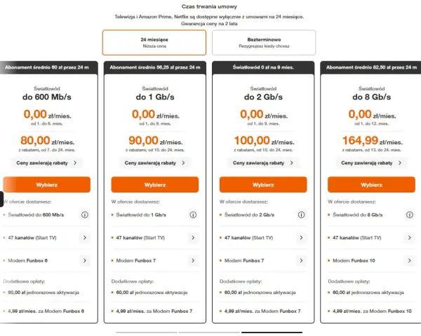 Porównanie ofert światłowodu: 600 Mb/s za 0 zł przez 6 mies., 1 Gb/s za 0 zł przez 9 mies., 2 Gb/s za 0 zł przez 9 mies., 8 Gb/s za 0 zł przez 12 mies. Sprawdź cenę światłowodu!