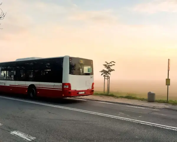 Autobus linii 21 MZK Opole odjeżdża w mglisty poranek. Sprawdź rozkład jazdy MZK Opole, by nie przegapić swojego kursu.