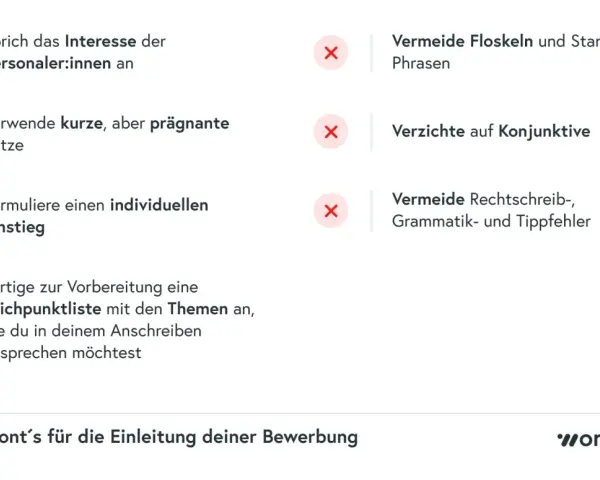 Tipps für deine Initiativbewerbung: Interesse wecken, prägnant formulieren, individuell einsteigen. Vermeide Floskeln & Konjunktive.