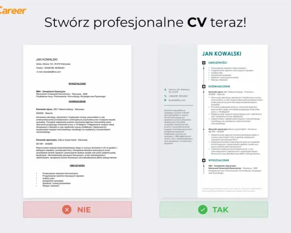 CV dla ucznia: Jan Kowalski, doświadczony menedżer, prezentuje swoje umiejętności i wykształcenie.