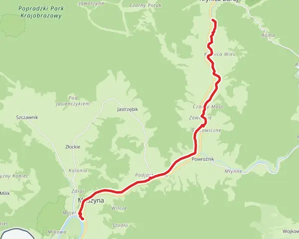 Trasa rowerowa aqua velo w Popradzkim Parku Krajobrazowym, prowadząca przez Krynicę-Zdrój, Muszynę i okolice.