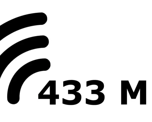 Svart symbol med tre vågformade linjer och texten "433 MHz".