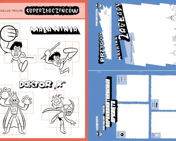 Ilustracje superbohaterów i złoczyńców, które pomogą Ci dowiedzieć się, jak zrobić komiks.