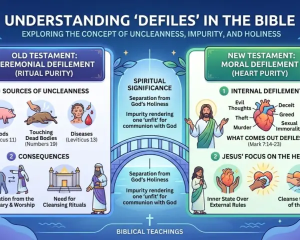Biblical teachings on defilement: Old Testament ceremonial vs. New Testament moral defilement, showing sources and consequences.