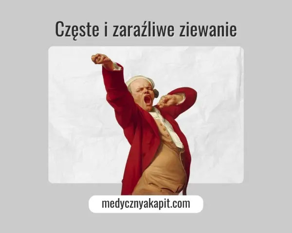 Człowiek w czerwonym płaszczu ziewając, jakby nie mógł złapać pełnego oddechu. Ziewanie jest zaraźliwe.