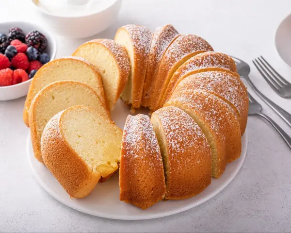 Pyszna babka piaskowa, idealna na niedzielny deser. Ten przepis babci jest prosty i zawsze wychodzi! Podana z owocami leśnymi.