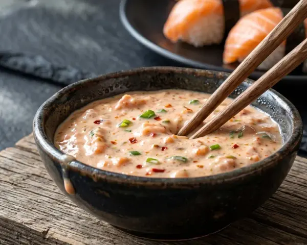 Pikantny sos spicy mayo, idealny do sushi. Prosty przepis na kremowy dodatek.