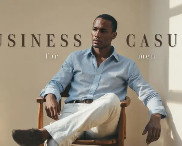 Uomo con camicia azzurra e pantaloni chiari, un look business casual perfetto per l'estate.