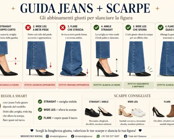 Guida jeans e scarpe: scopri fino a che numero arrivano le scarpe per slanciare la figura, con consigli su orli e modelli.
