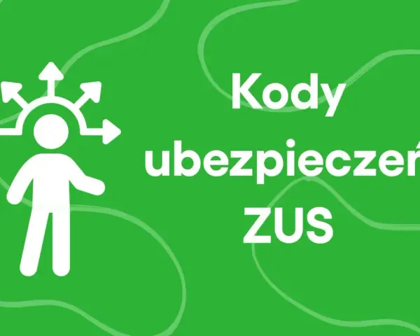 Biała ikona postaci z rozchodzącymi się strzałkami nad głową, obok napis "Kody ubezpieczeń ZUS".