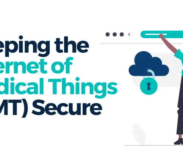 Illustration of a person interacting with a digital interface, emphasizing the importance of iomt security for connected medical devices.