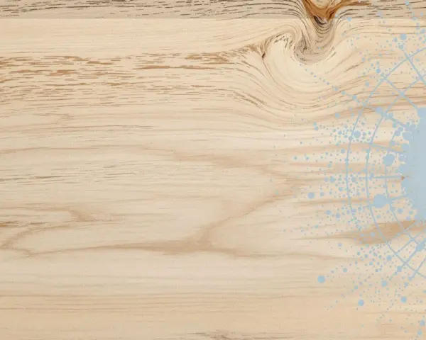 Texture de bois clair avec un motif abstrait bleu clair rappelant un saturateur bois intérieur.