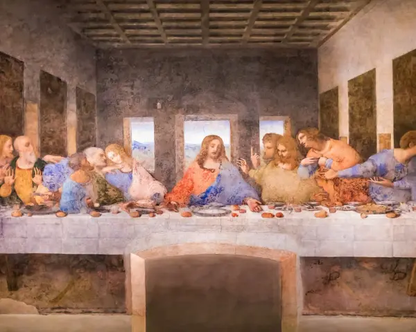 Leonardo da Vinci namalował obraz Ostatnia Wieczerza, przedstawiający Jezusa i apostołów przy stole.