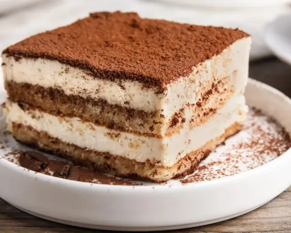 Pyszny kawałek tiramisu, idealny na deser. Ten przepis na tiramisu jest prosty i szybki.