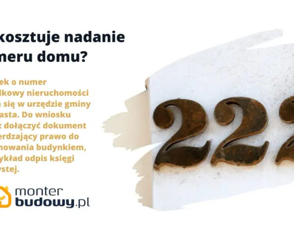 Ile kosztuje nadanie numeru domu? Wniosek o numer porządkowy nieruchomości składa się w urzędzie gminy lub miasta. Do wniosku musisz dołączyć dokument potwierdzający prawo do dysponowania budynkiem.