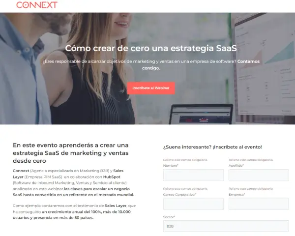 Landing pages de HubSpot para crear estrategias SaaS. Aprende a escalar tu negocio con Connext y Sales Layer.