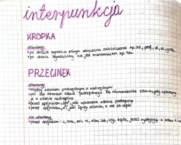 Notatki o interpunkcji: kropka po skrótach, przecinek robi różnicę między zdaniami i po niektórych spójnikach.