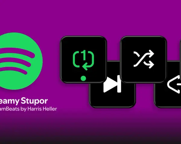 Stream Deck mit Spotify-Symbolen und Wiedergabesteuerung. Perfekt für Musik-Streamer.