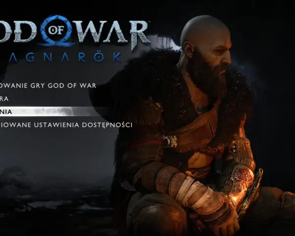 Kratos w menu gry God of War Ragnarök. Ten poradnik pomoże Ci przejść grę.