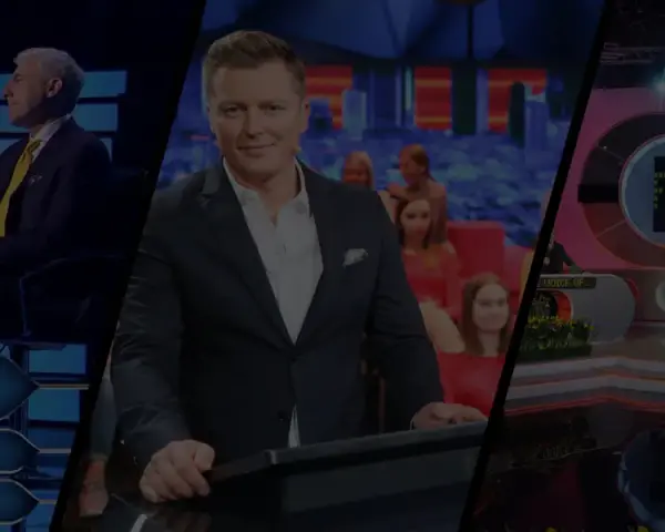 Trzy sceny z teleturniejów, w tym prowadzący i uczestnicy. Czy to melodia vod?