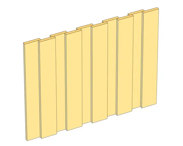 En illustration av en vägg klädd med gammaldags lockpanel i ljusgult.